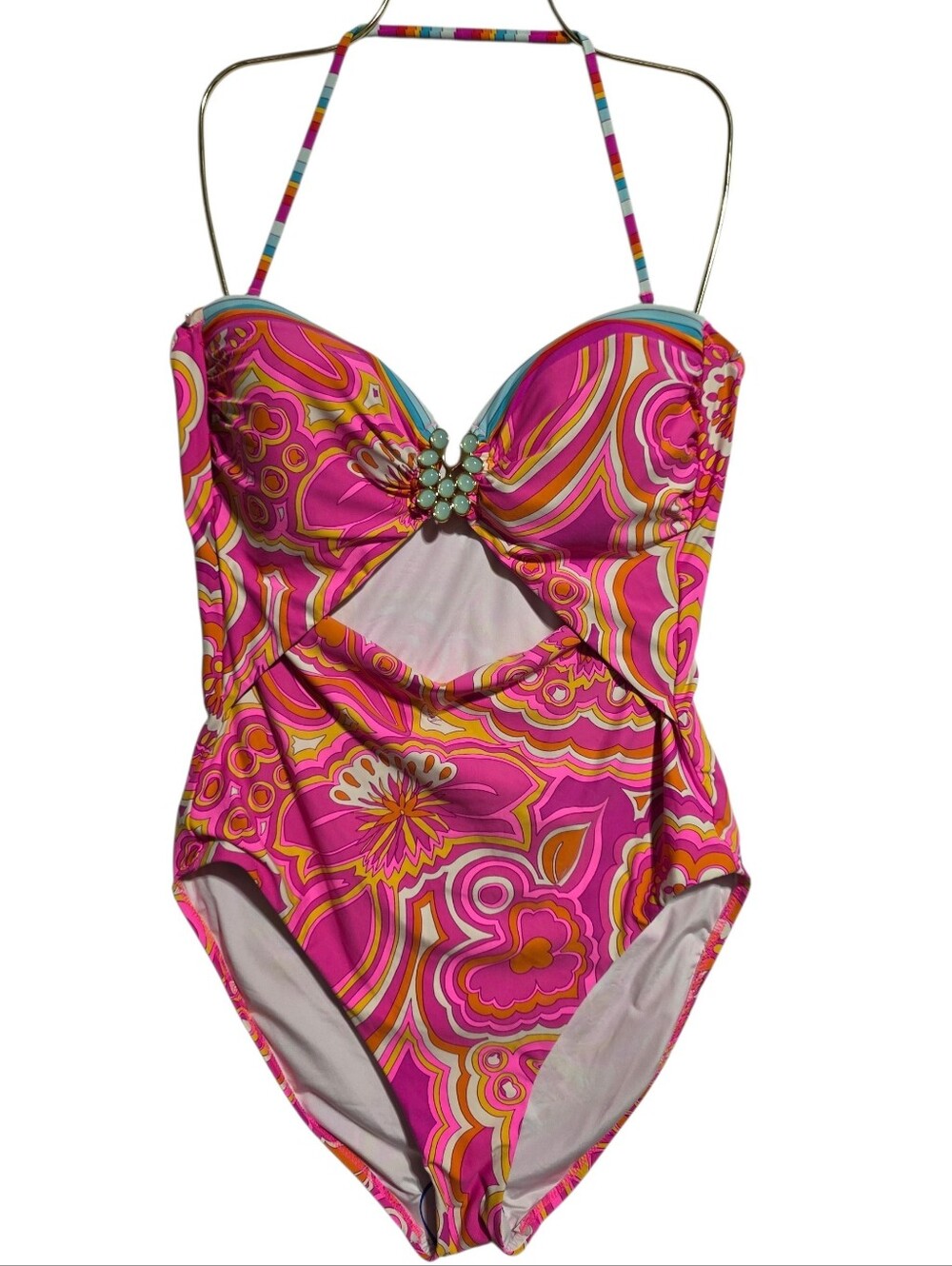 NWOT TRINA TURK CUTOUT MORNING SUNRISE SWIMSUIT SZ 14 - Picture 2 of 13